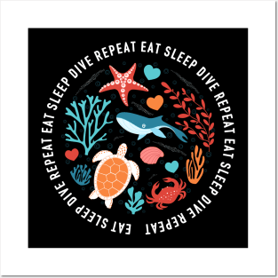 eat sleep scuba dive repeat Posters and Art